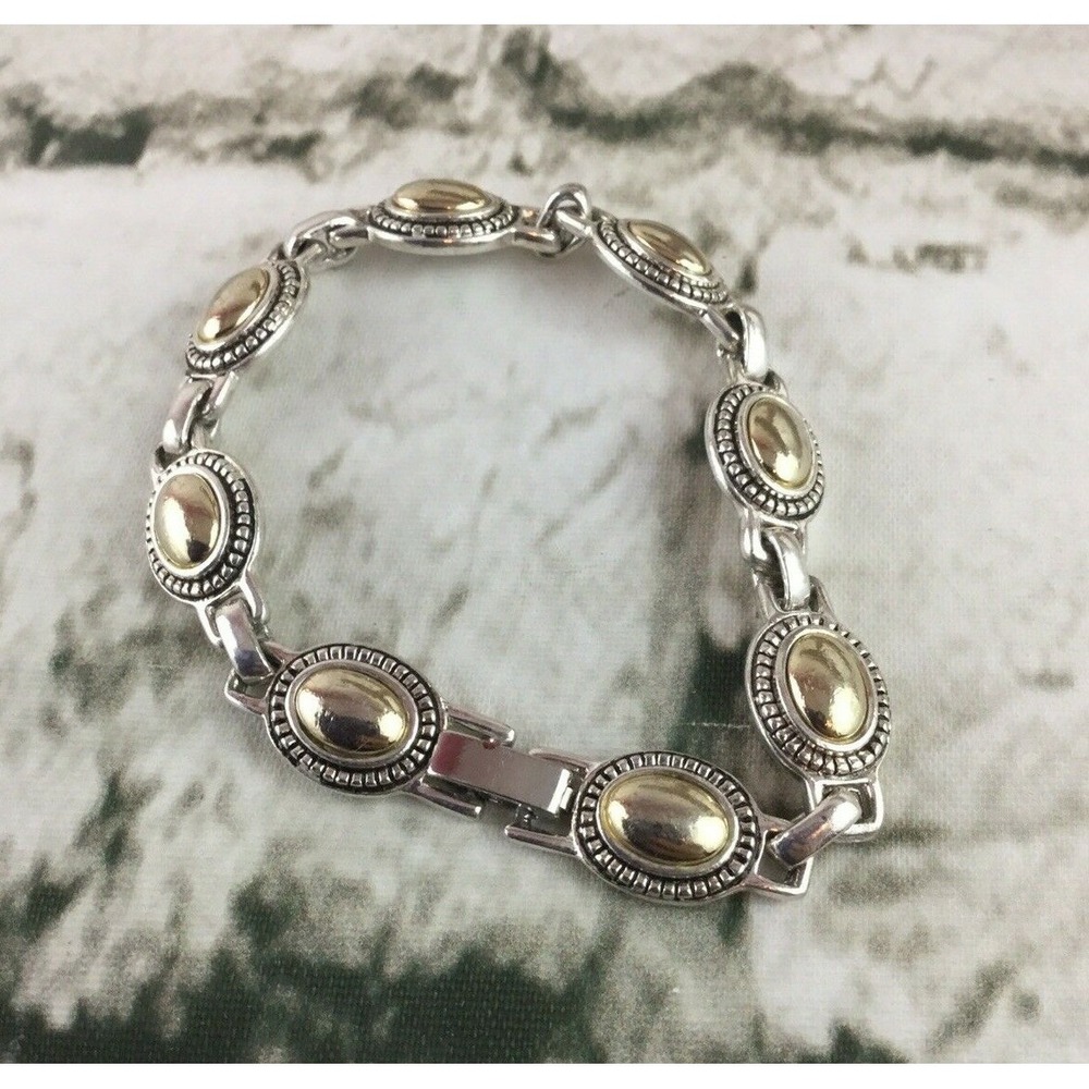 Silver‎ Toned Bracelet Oval Charms Beautiful Simple Elegant